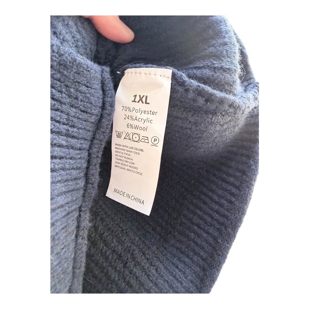 Minimalist Unbranded Cardigan Sweater Relaxed 1XL Navy Blue Ribbed Knit Hooded - Picture 5 of 5
